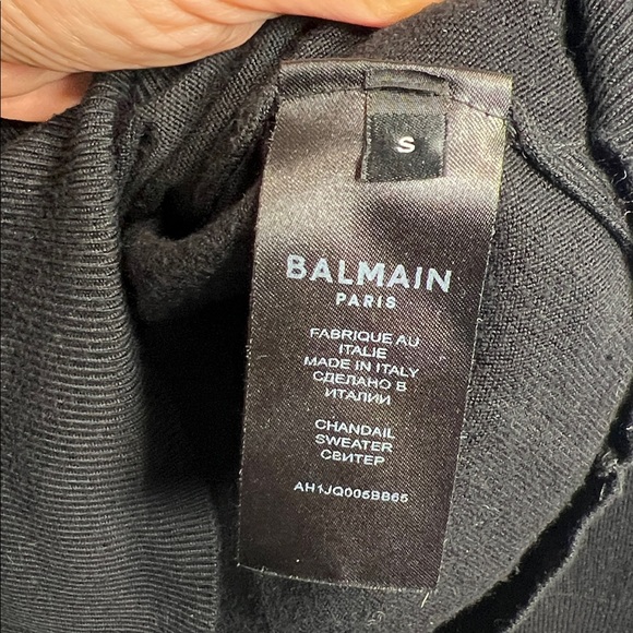 Balmain Black Knit Logo Sweater with Gold Plate Logo and Shoulder Buttons Size S - Picture 8 of 10